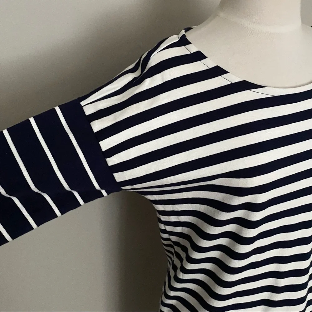 J. Crew Navy and White Mixed Stripe Shift Dress, S
